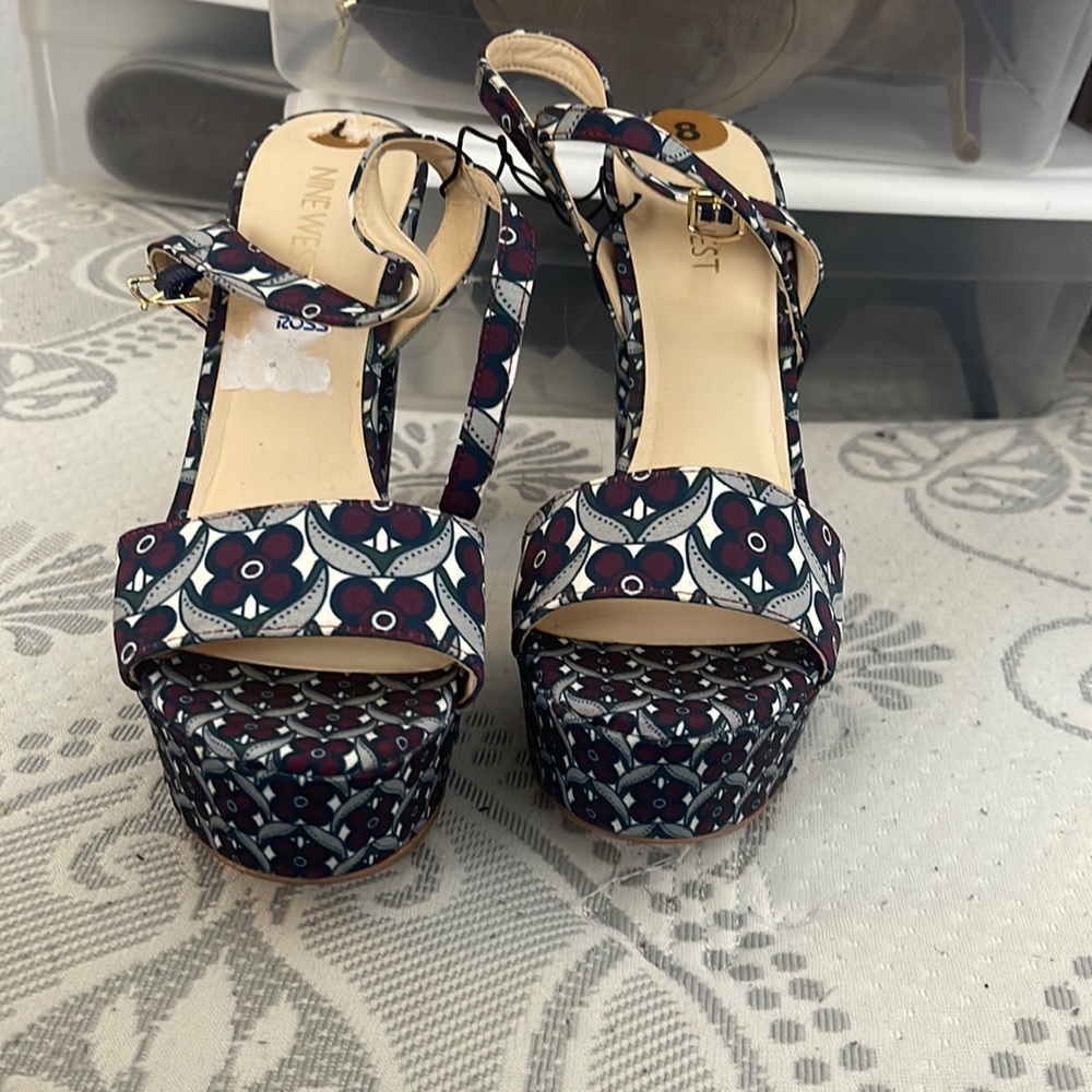 Multi colored. Nine West platform heel. Size 8. Never worn
